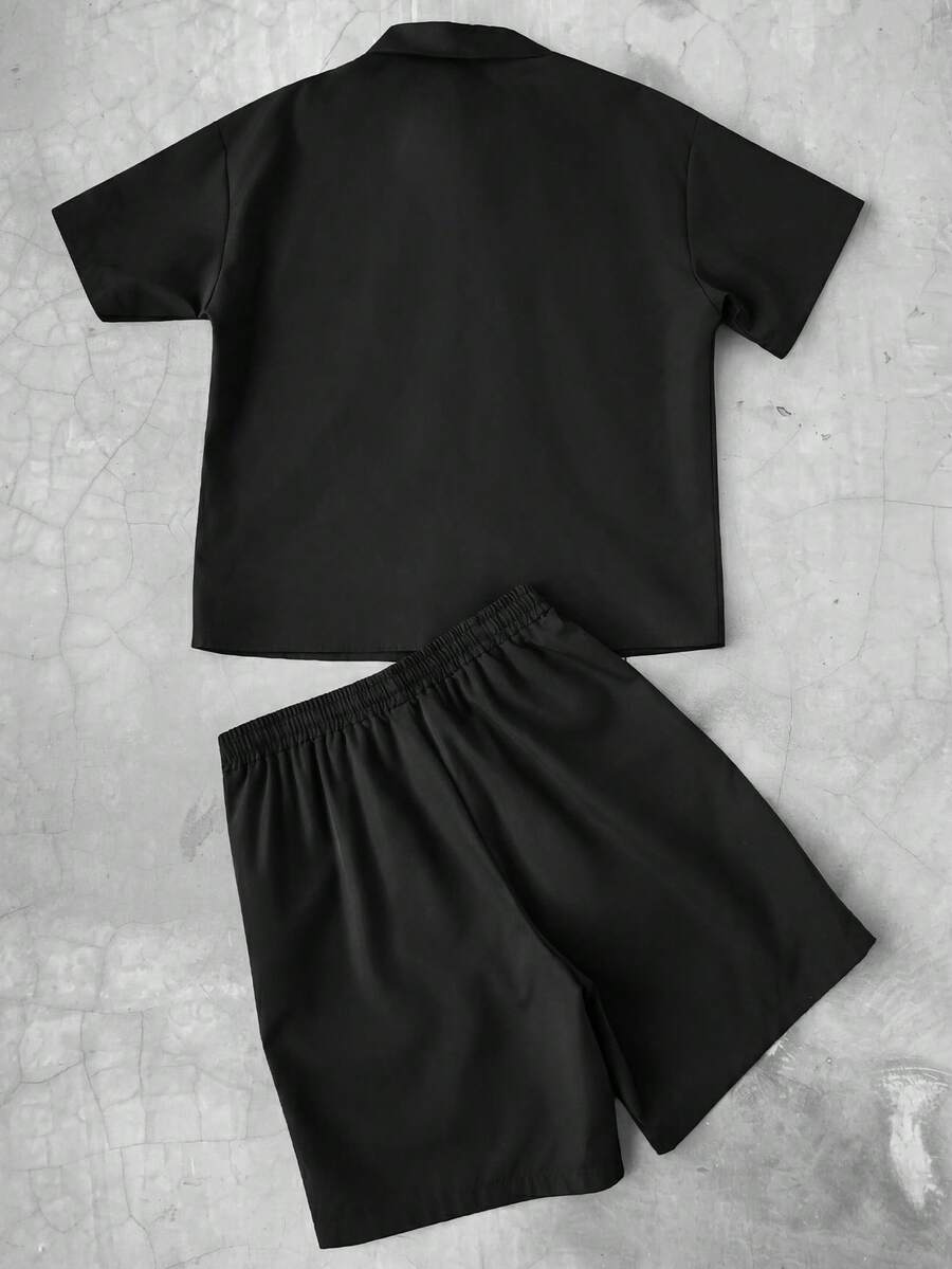 STYNVO 2 Peças/Conjunto Camisa de Manga Curta com Zíper Casual Masculina e Conjunto de Shorts com Cordão