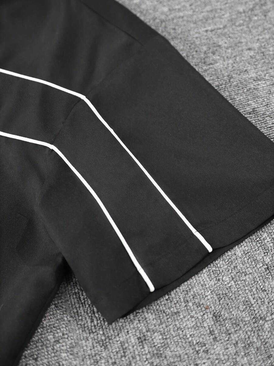 STYNVO 2 Peças/Conjunto Camisa de Manga Curta com Zíper Casual Masculina e Conjunto de Shorts com Cordão