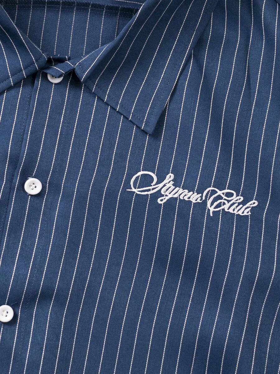 STYNVO Camisa Casual Masculina Listrada com Bordado de Letra, Verão