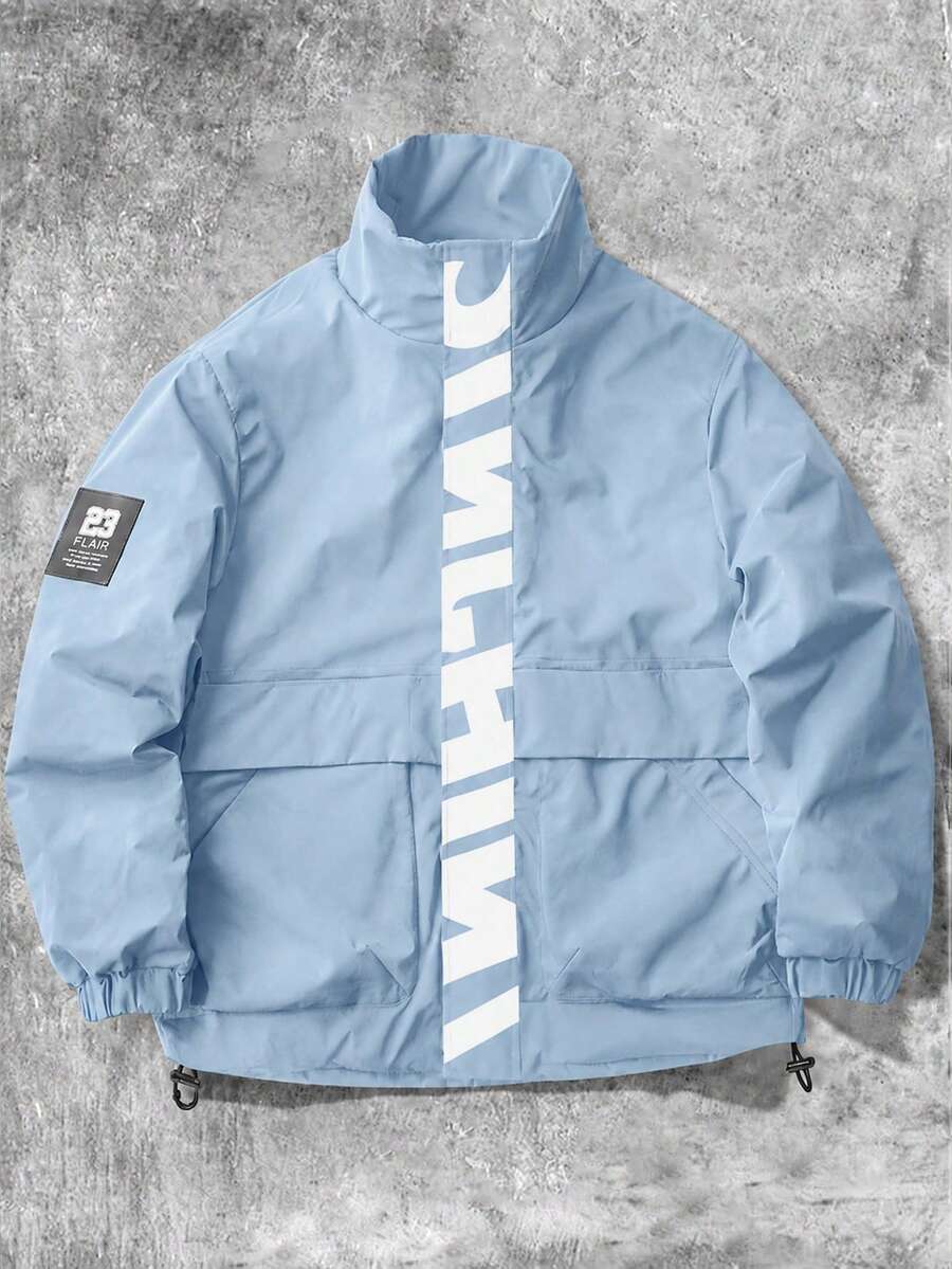 STYNVO Jaqueta Casual Versátil e Esportiva com Gola Alta para Homens, Estampa Gráfica Grande, Estilo de Casal Jovem, Bolsos Grandes, Jaqueta de Outono/Inverno