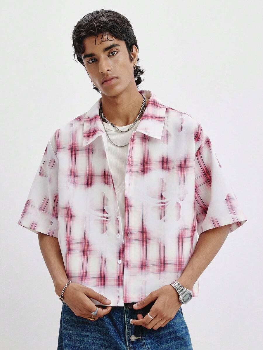 STYNVO Camisa Casual Masculina Listrada com Bordado de Letra, Verão