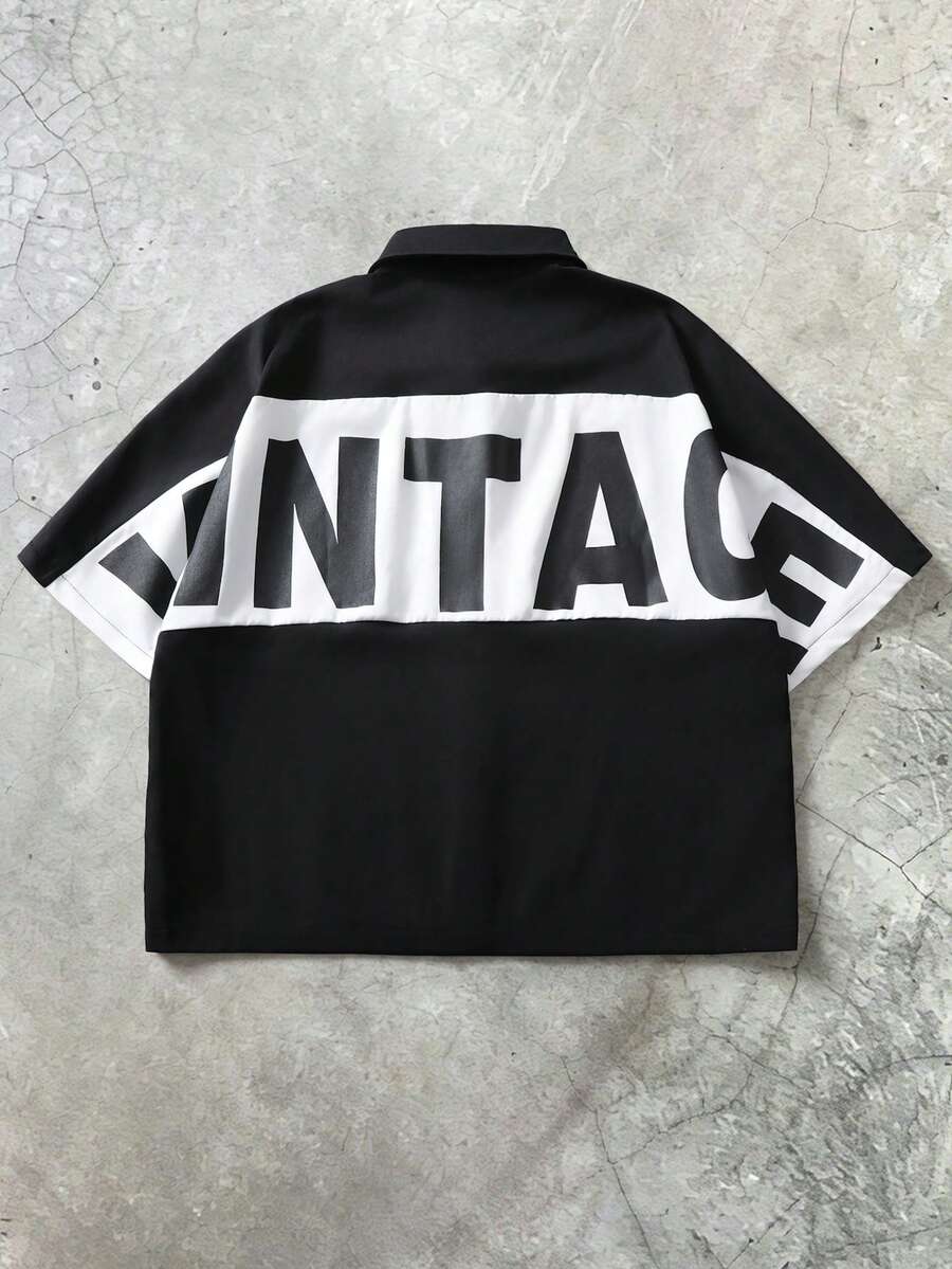 STYNVO Camisa Casual Masculina Listrada com Bordado de Letra, Verão