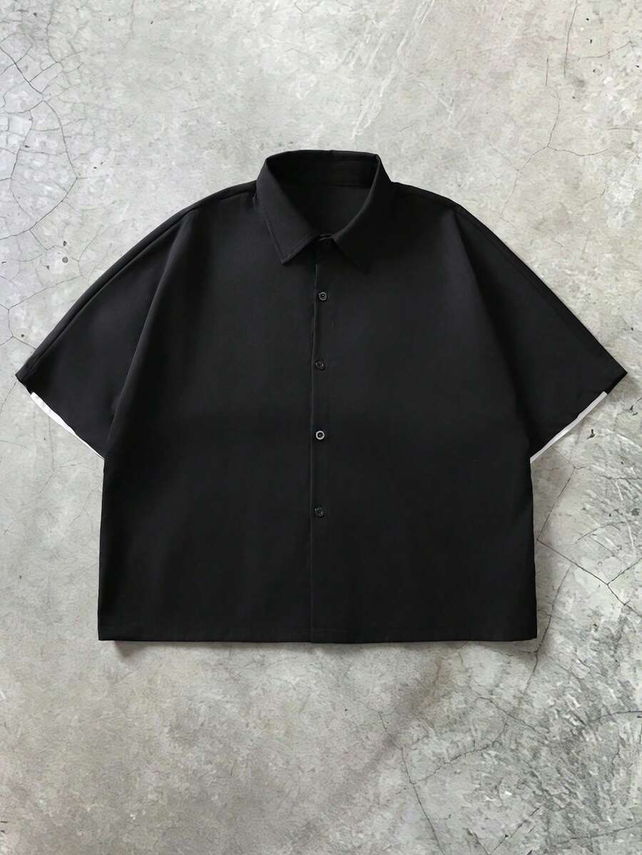STYNVO Camisa Casual Masculina Listrada com Bordado de Letra, Verão