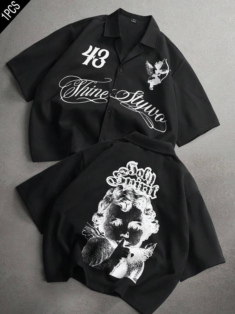 STYNVO Camisa Casual Masculina Listrada com Bordado de Letra, Verão