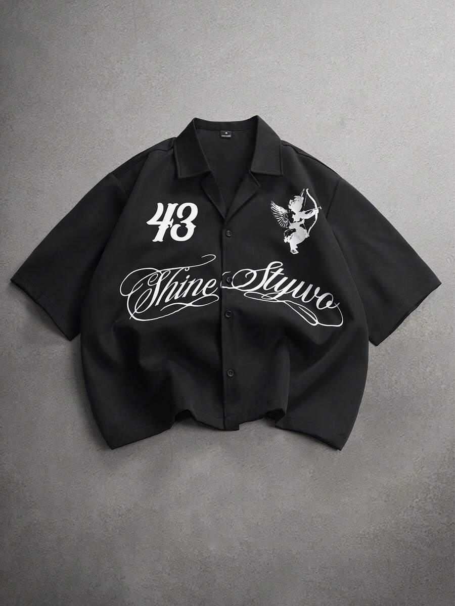 STYNVO Camisa Casual Masculina Listrada com Bordado de Letra, Verão