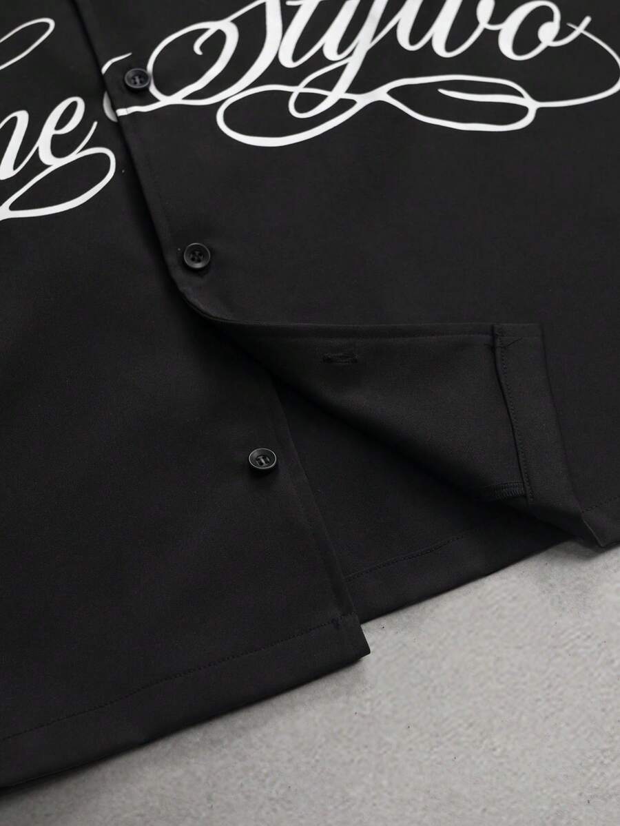 STYNVO Camisa Casual Masculina Listrada com Bordado de Letra, Verão