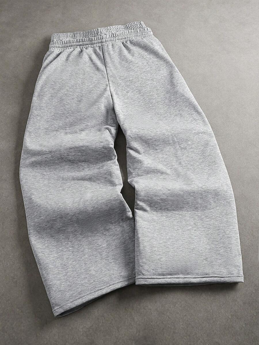 STYNVO Calça Masculina com Estampa de Letra, Cintura com Cordão e Bolso, Perna Larga