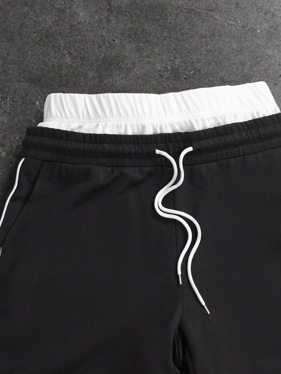 STYNVO Calça Masculina com Estampa de Letra, Cintura com Cordão e Bolso, Perna Larga