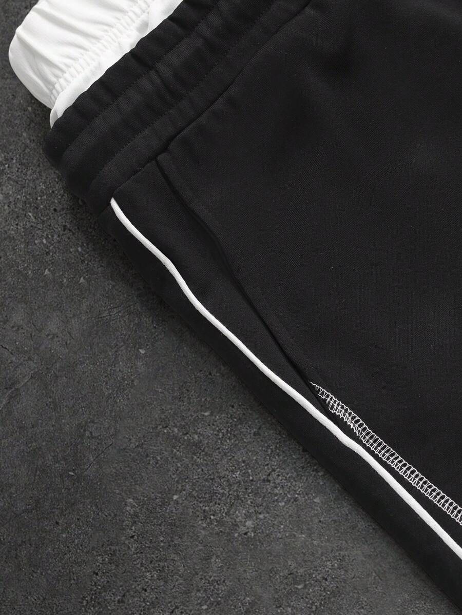 STYNVO Calça Masculina com Estampa de Letra, Cintura com Cordão e Bolso, Perna Larga
