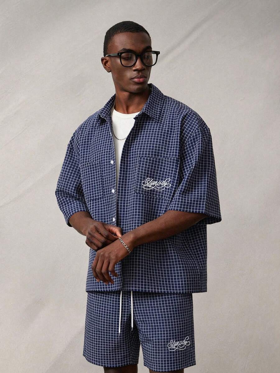 STYNVO 2 Peças/Conjunto Camisa de Manga Curta com Zíper Casual Masculina e Conjunto de Shorts com Cordão