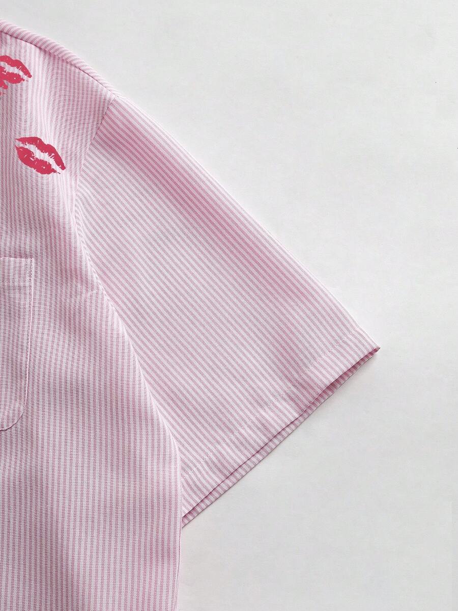STYNVO Camisa Casual Masculina Listrada com Bordado de Letra, Verão