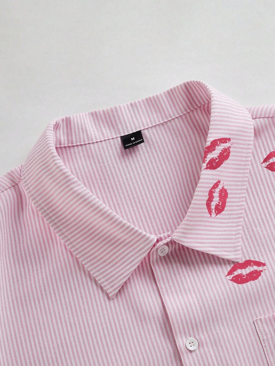 STYNVO Camisa Casual Masculina Listrada com Bordado de Letra, Verão
