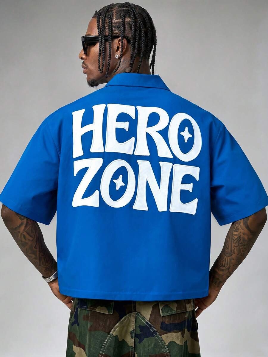 STYNVO Camisa Casual Masculina Listrada com Bordado de Letra, Verão