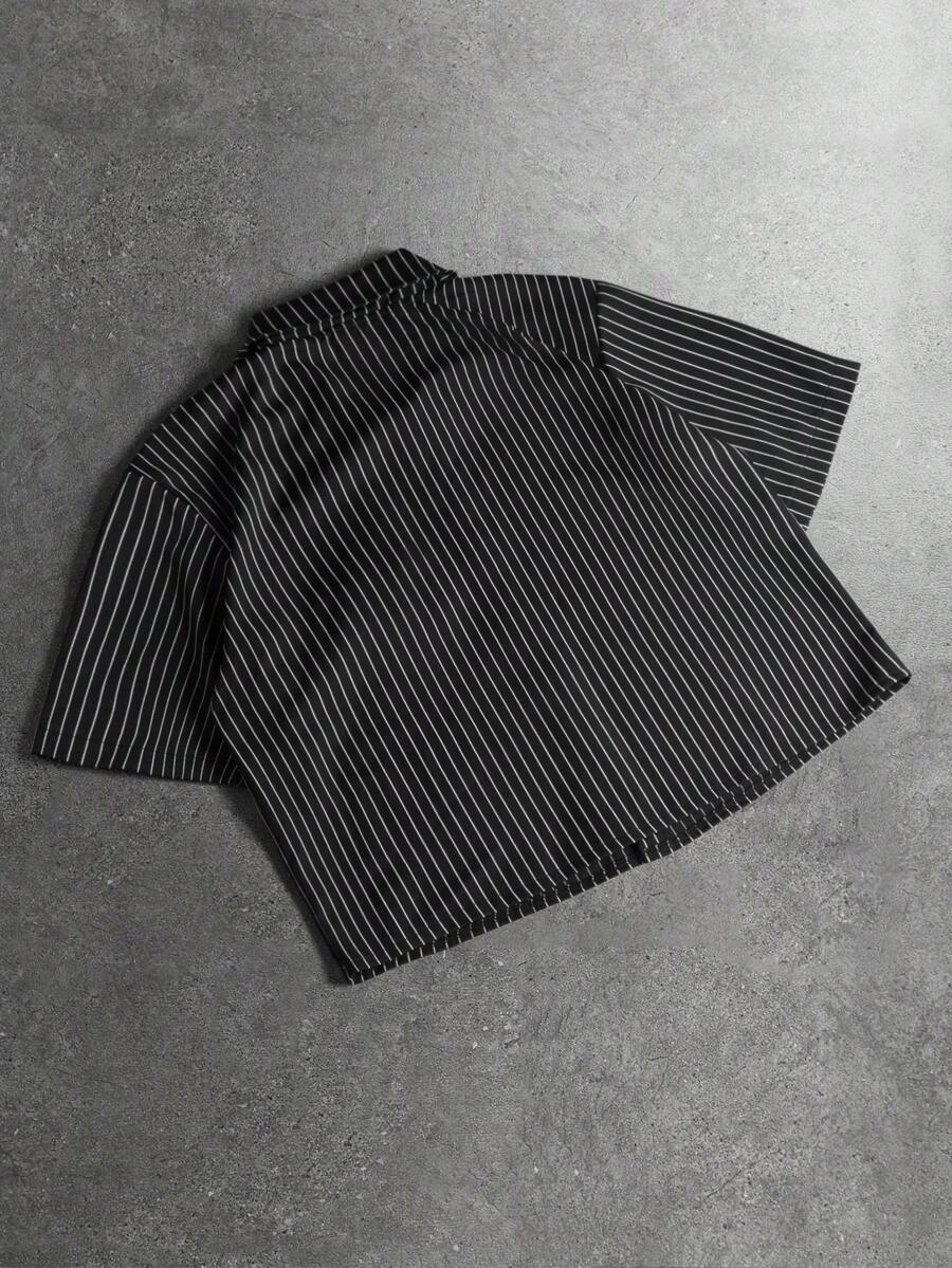 STYNVO Camisa Casual Masculina Listrada com Bordado de Letra, Verão
