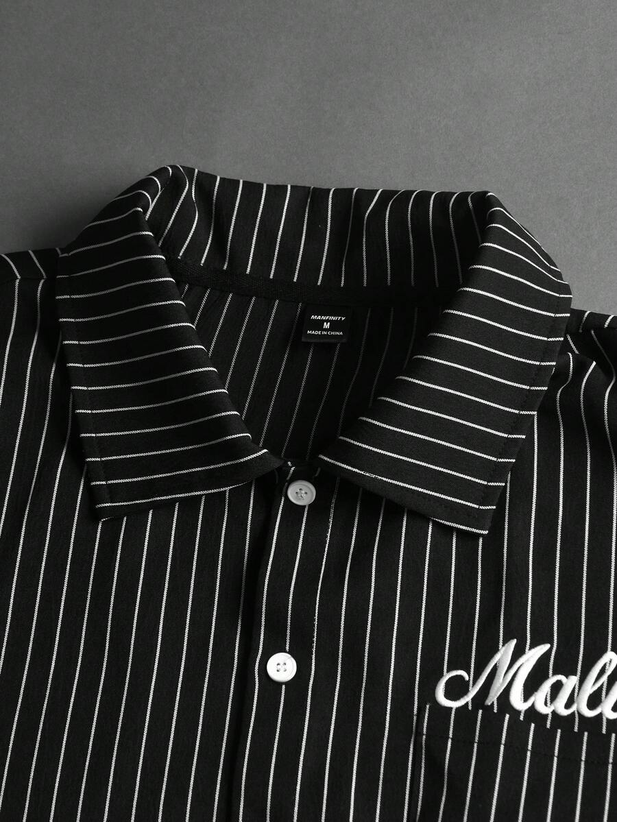 STYNVO Camisa Casual Masculina Listrada com Bordado de Letra, Verão