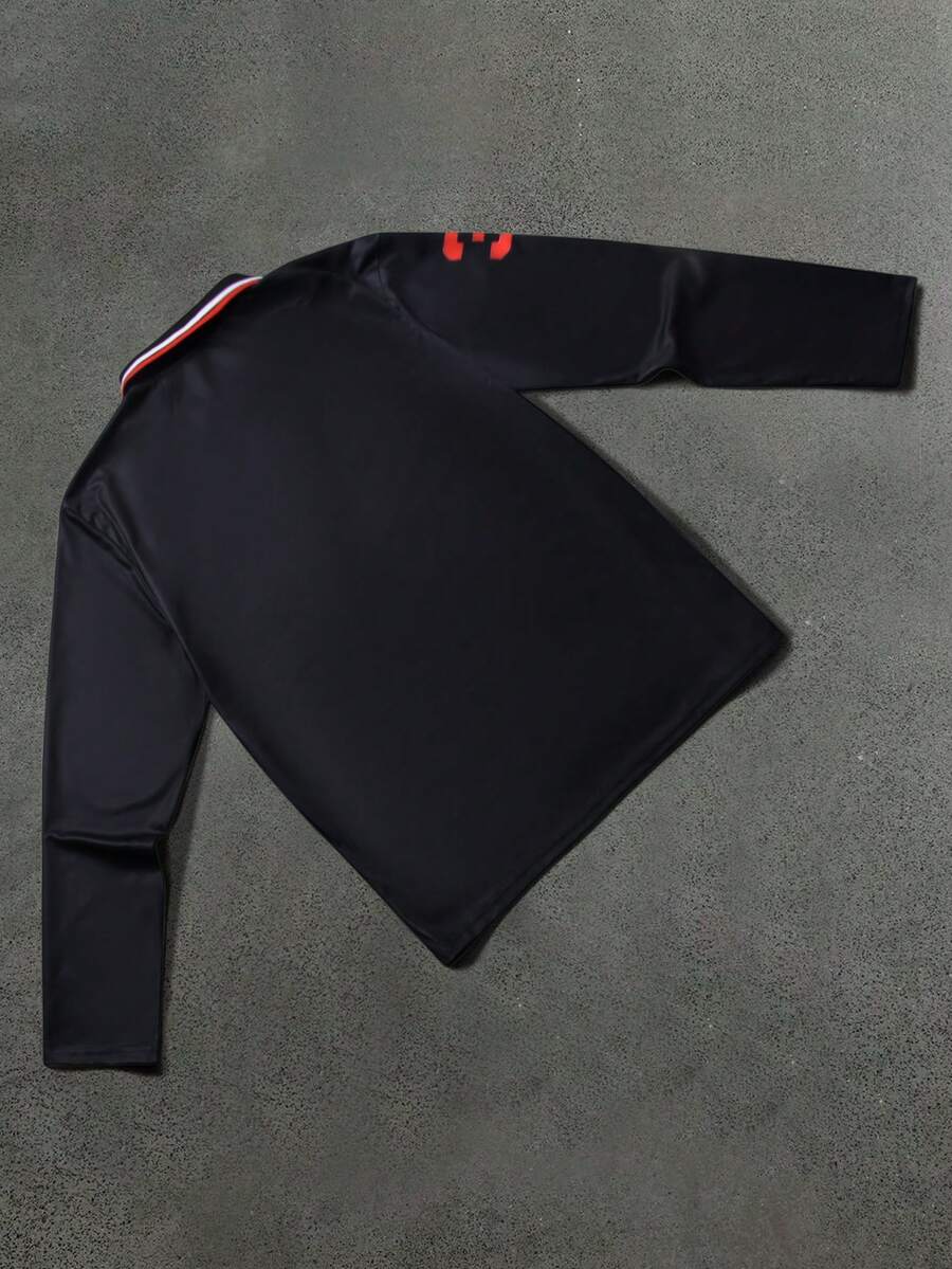 STYNVO Camisa Polo de Manga Longa com Gola Virada e Estampa de Letra, Casual, Primavera/Outono