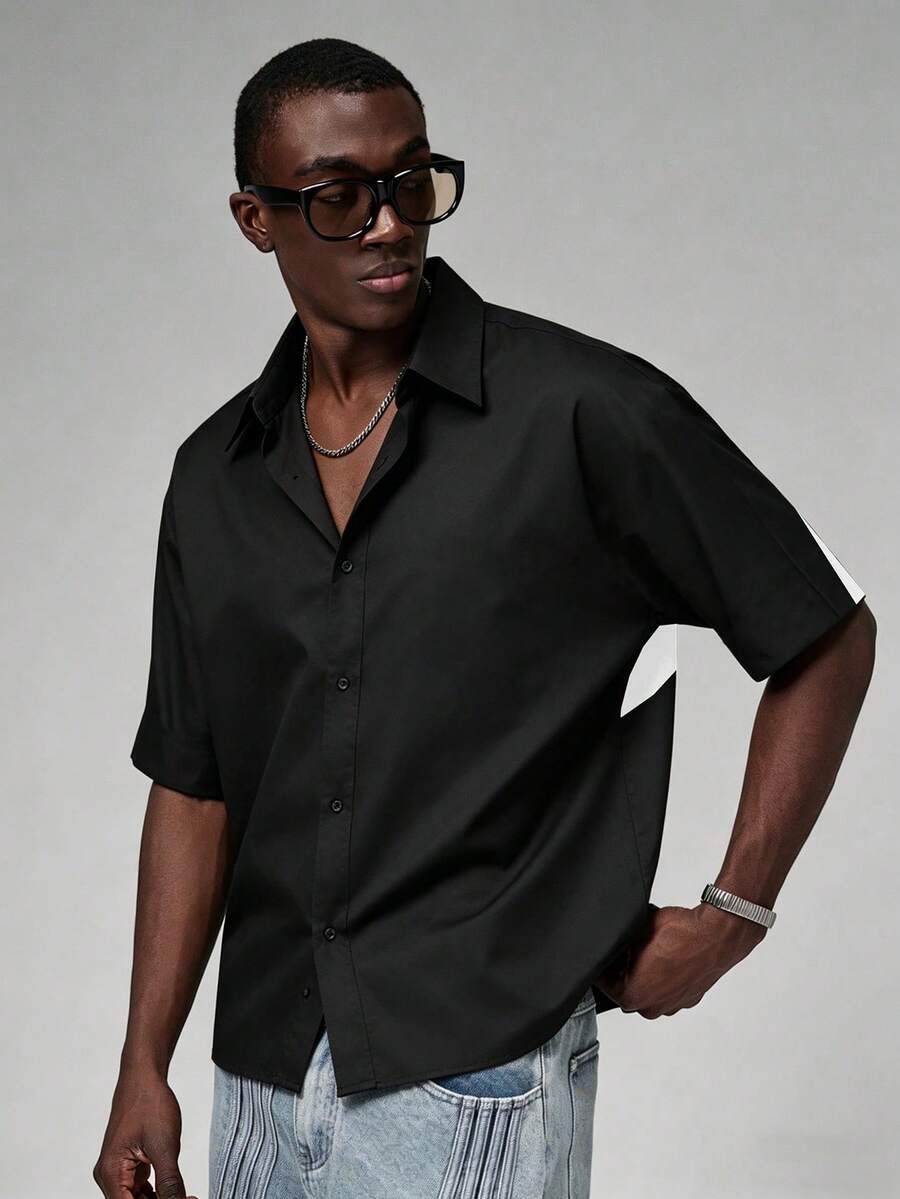 STYNVO Camisa Casual Masculina Listrada com Bordado de Letra, Verão