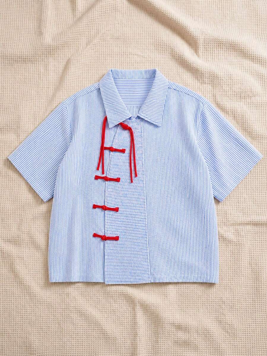 STYNVO Camisa Casual Masculina Listrada com Bordado de Letra, Verão