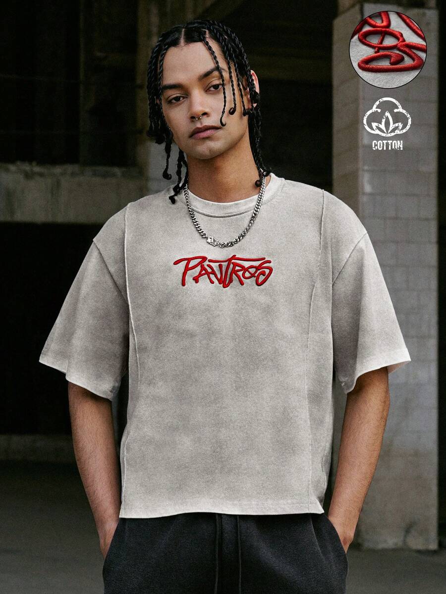 STYNVO Camiseta Casual Masculina de Manga Curta com Estampa de Letra e Cor Sólida, Verão