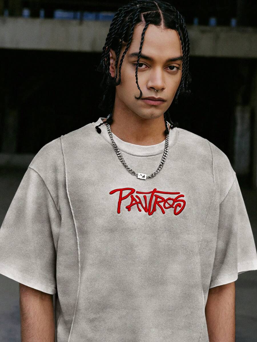 STYNVO Camiseta Casual Masculina de Manga Curta com Estampa de Letra e Cor Sólida, Verão