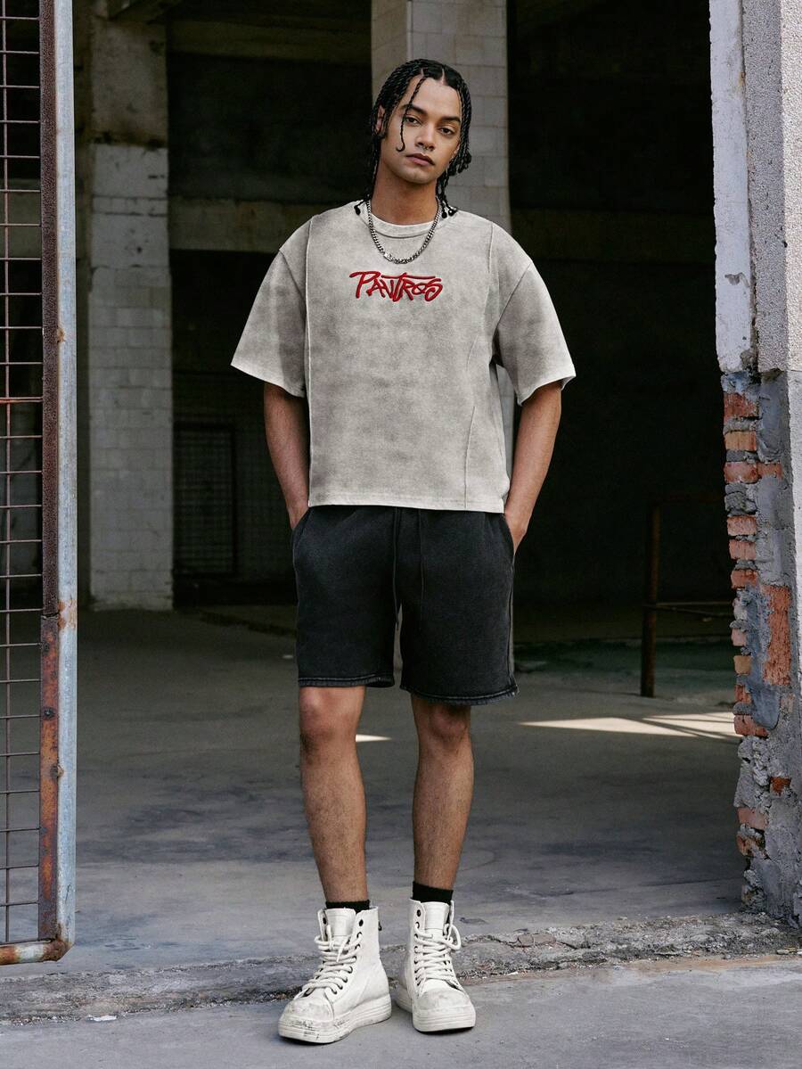 STYNVO Camiseta Casual Masculina de Manga Curta com Estampa de Letra e Cor Sólida, Verão