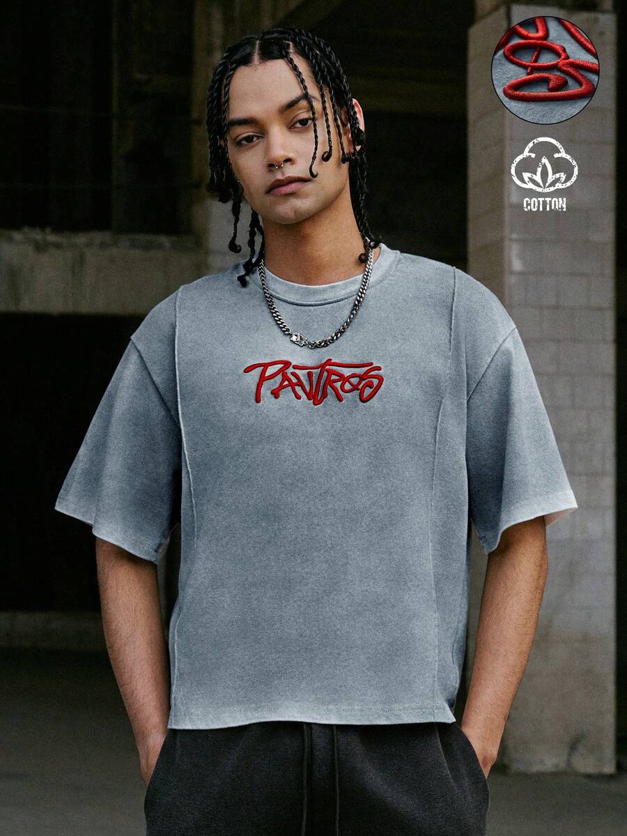 STYNVO Camiseta Casual Masculina de Manga Curta com Estampa de Letra e Cor Sólida, Verão