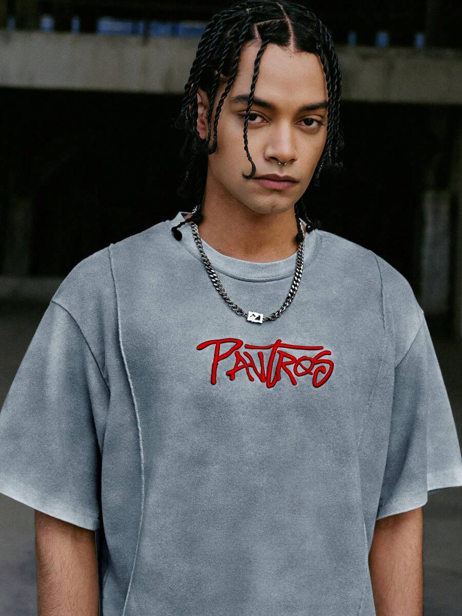 STYNVO Camiseta Casual Masculina de Manga Curta com Estampa de Letra e Cor Sólida, Verão