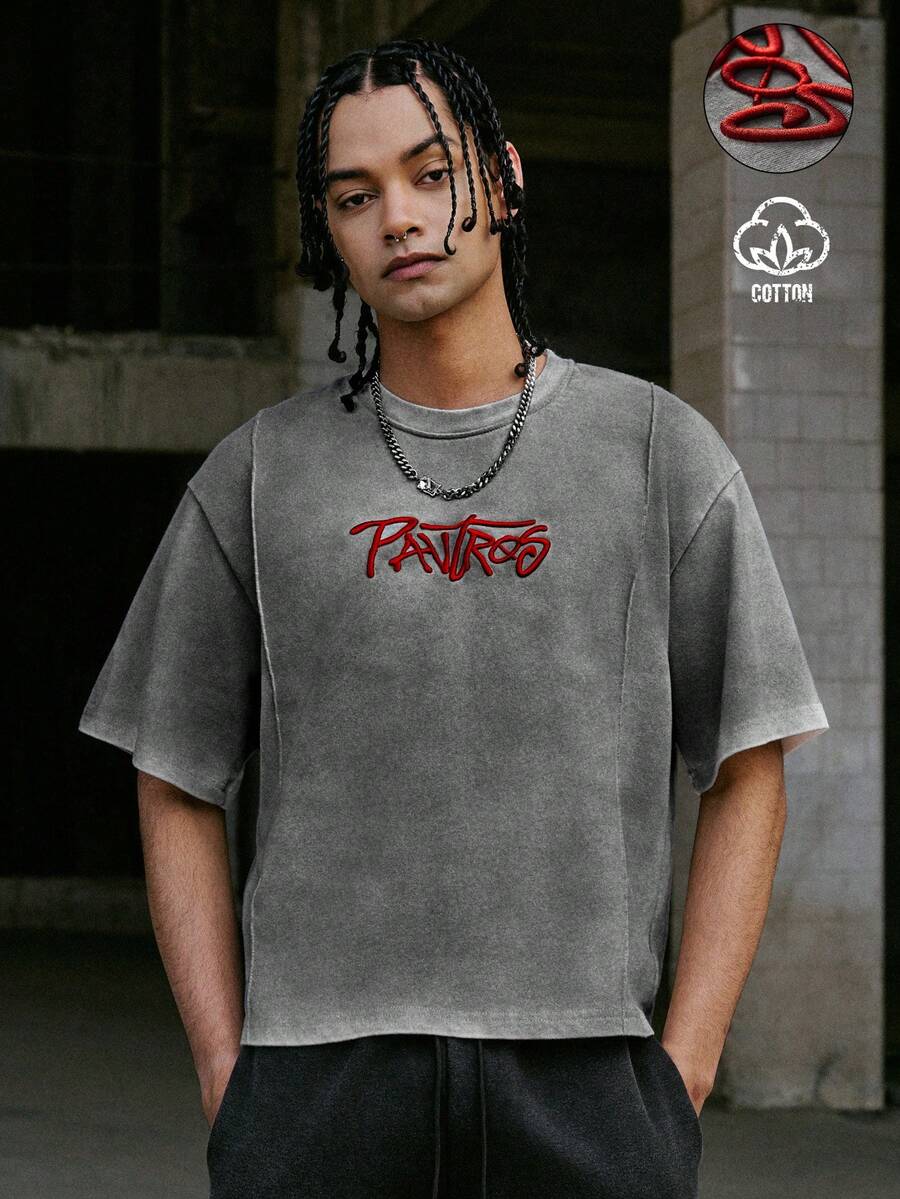 STYNVO Camiseta Casual Masculina de Manga Curta com Estampa de Letra e Cor Sólida, Verão