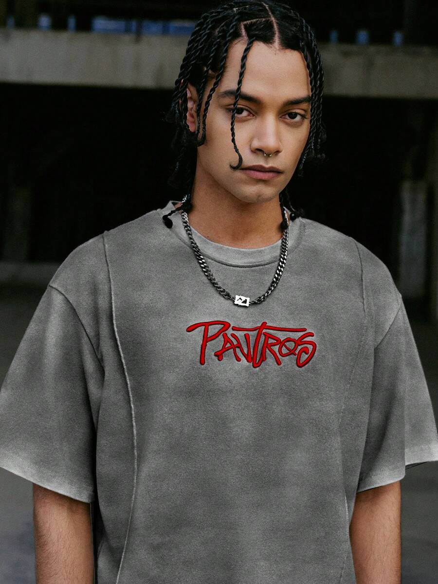 STYNVO Camiseta Casual Masculina de Manga Curta com Estampa de Letra e Cor Sólida, Verão