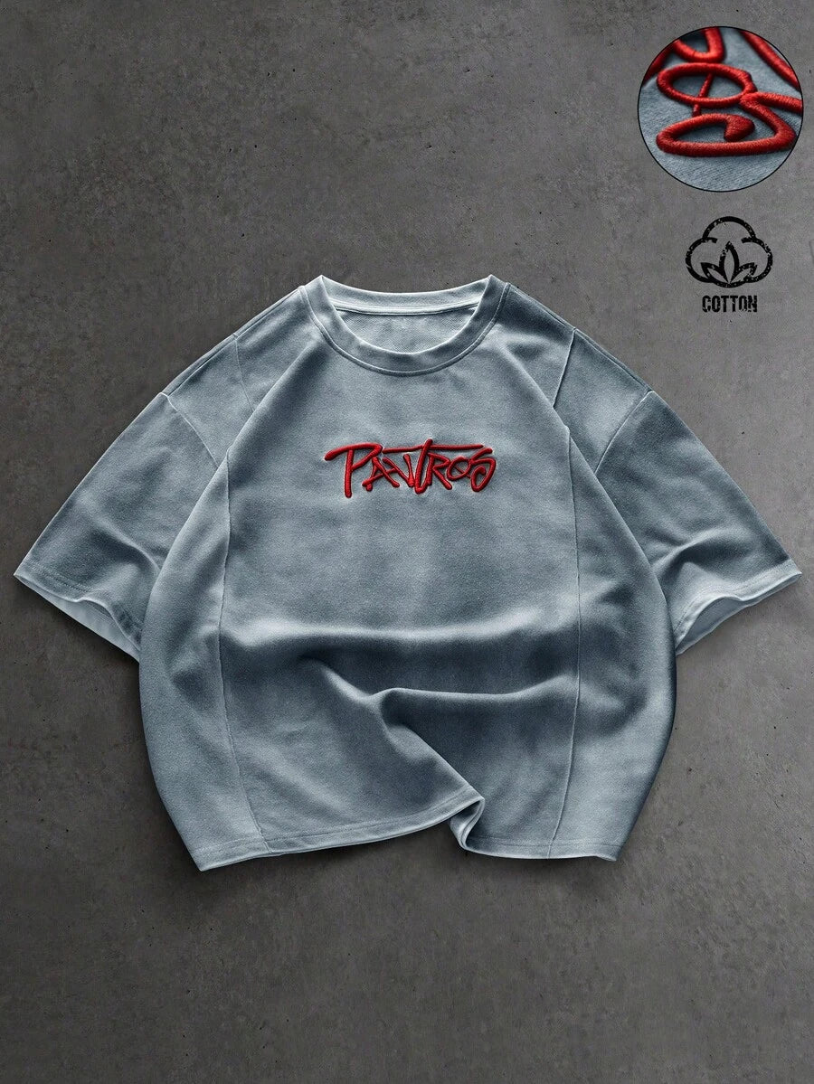 STYNVO Camiseta Casual Masculina de Manga Curta com Estampa de Letra e Cor Sólida, Verão