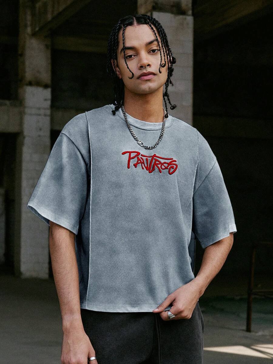 STYNVO Camiseta Casual Masculina de Manga Curta com Estampa de Letra e Cor Sólida, Verão