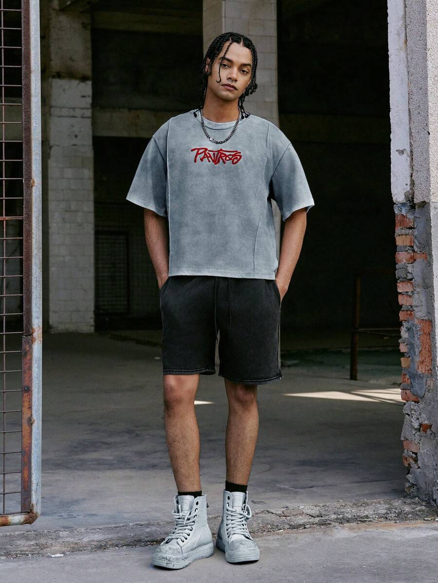 STYNVO Camiseta Casual Masculina de Manga Curta com Estampa de Letra e Cor Sólida, Verão