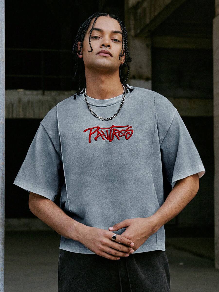 STYNVO Camiseta Casual Masculina de Manga Curta com Estampa de Letra e Cor Sólida, Verão