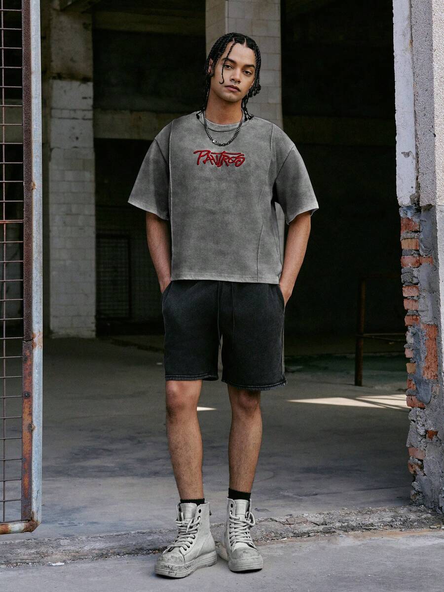 STYNVO Camiseta Casual Masculina de Manga Curta com Estampa de Letra e Cor Sólida, Verão