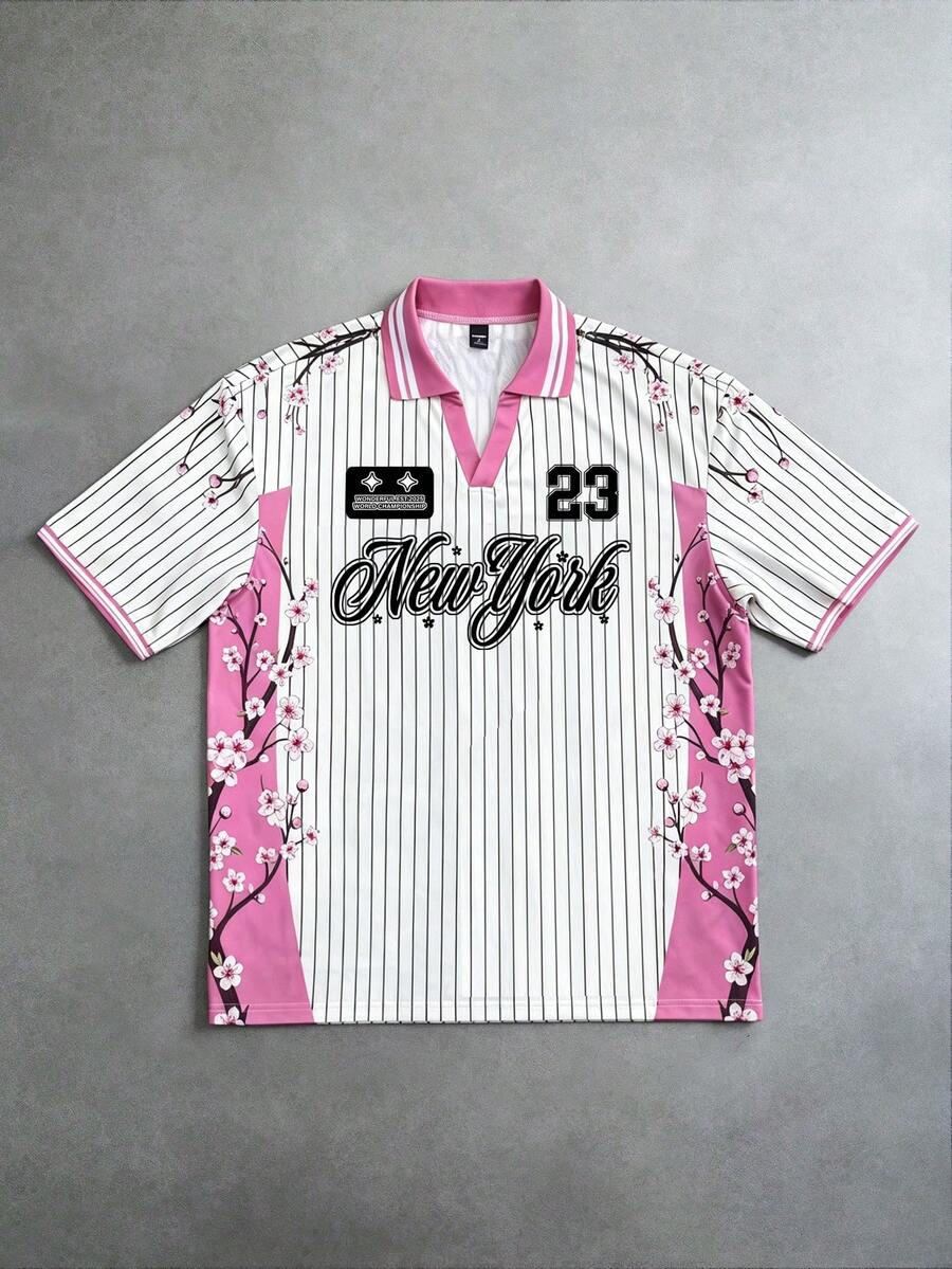 STYNVO Camisa Polo de Manga Curta Casual e Versátil com Estampa de Letra em Tela para Homens