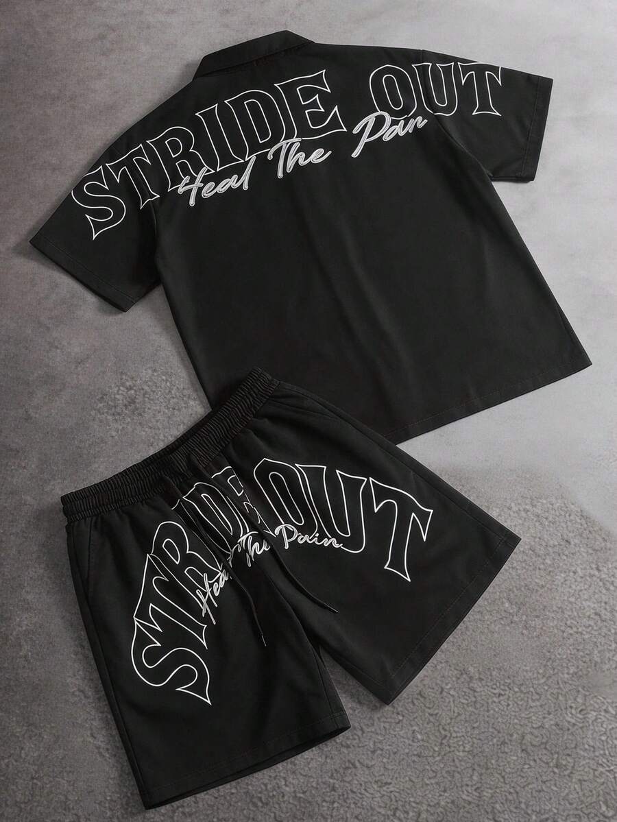STYNVO 2 Peças/Conjunto Camisa de Manga Curta com Zíper Casual Masculina e Conjunto de Shorts com Cordão