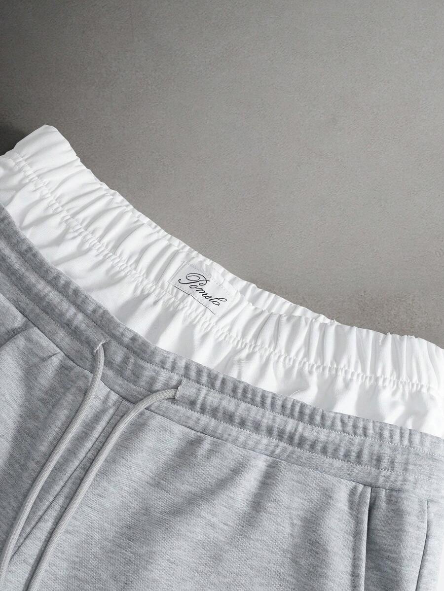 STYNVO Calça Masculina com Estampa de Letra, Cintura com Cordão e Bolso, Perna Larga