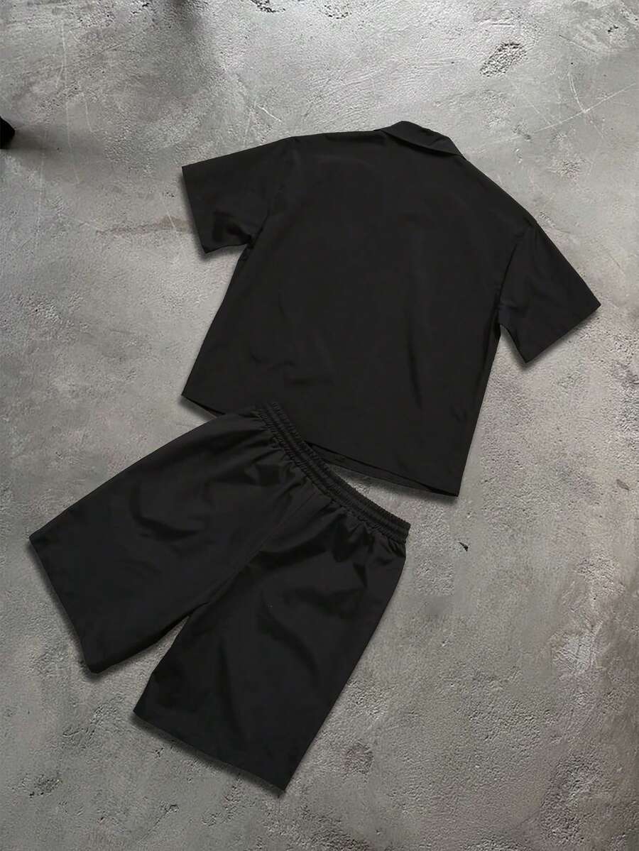 STYNVO 2 Peças/Conjunto Camisa de Manga Curta com Zíper Casual Masculina e Conjunto de Shorts com Cordão