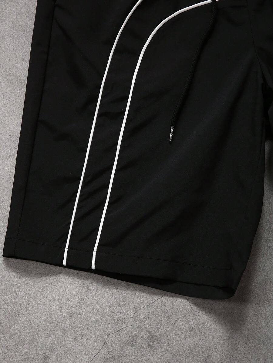 STYNVO 2 Peças/Conjunto Camisa de Manga Curta com Zíper Casual Masculina e Conjunto de Shorts com Cordão