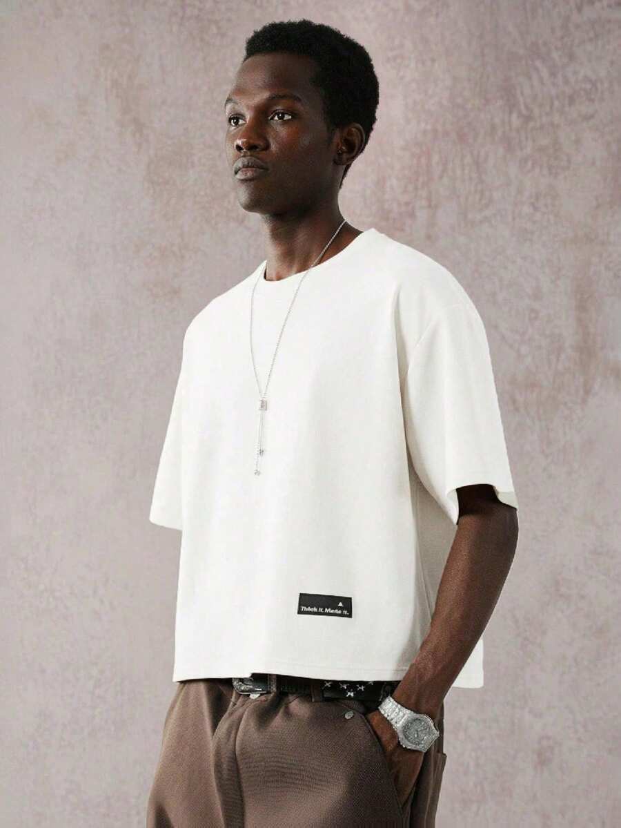 STYNVO Camiseta Casual Masculina de Manga Curta com Estampa de Letra e Cor Sólida, Verão