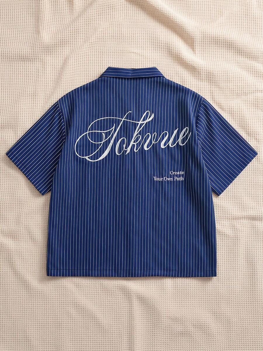 STYNVO Camisa Casual Masculina Listrada com Bordado de Letra, Verão