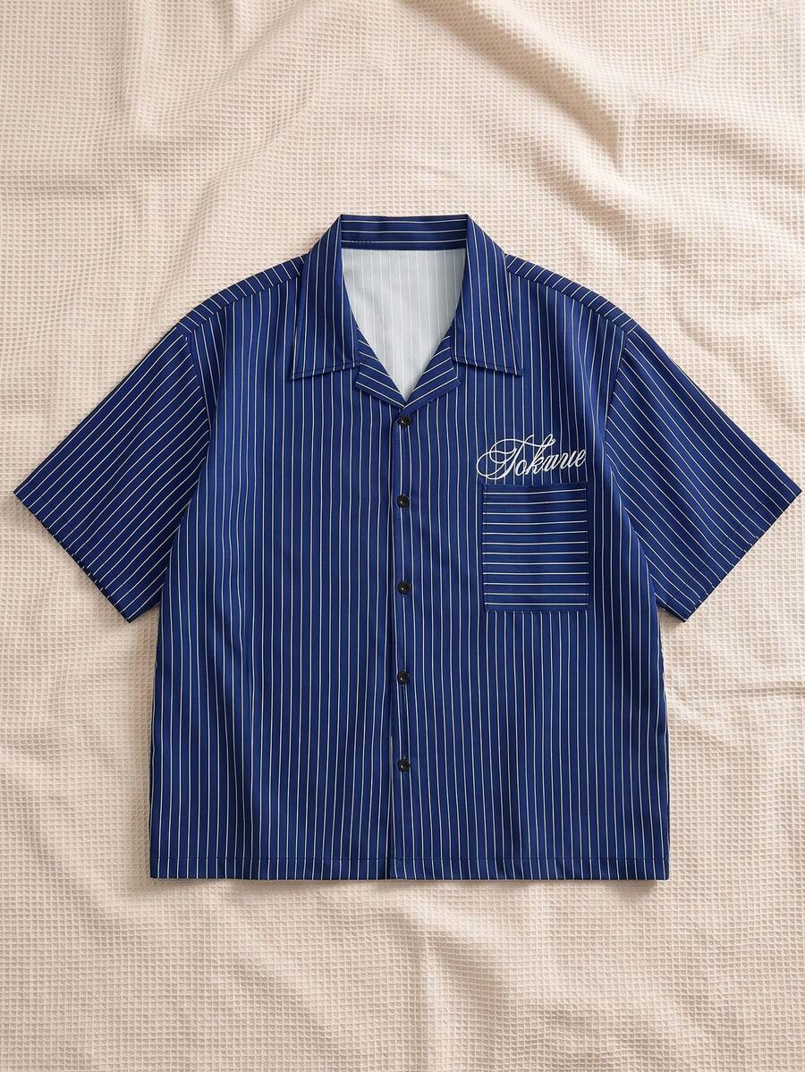 STYNVO Camisa Casual Masculina Listrada com Bordado de Letra, Verão