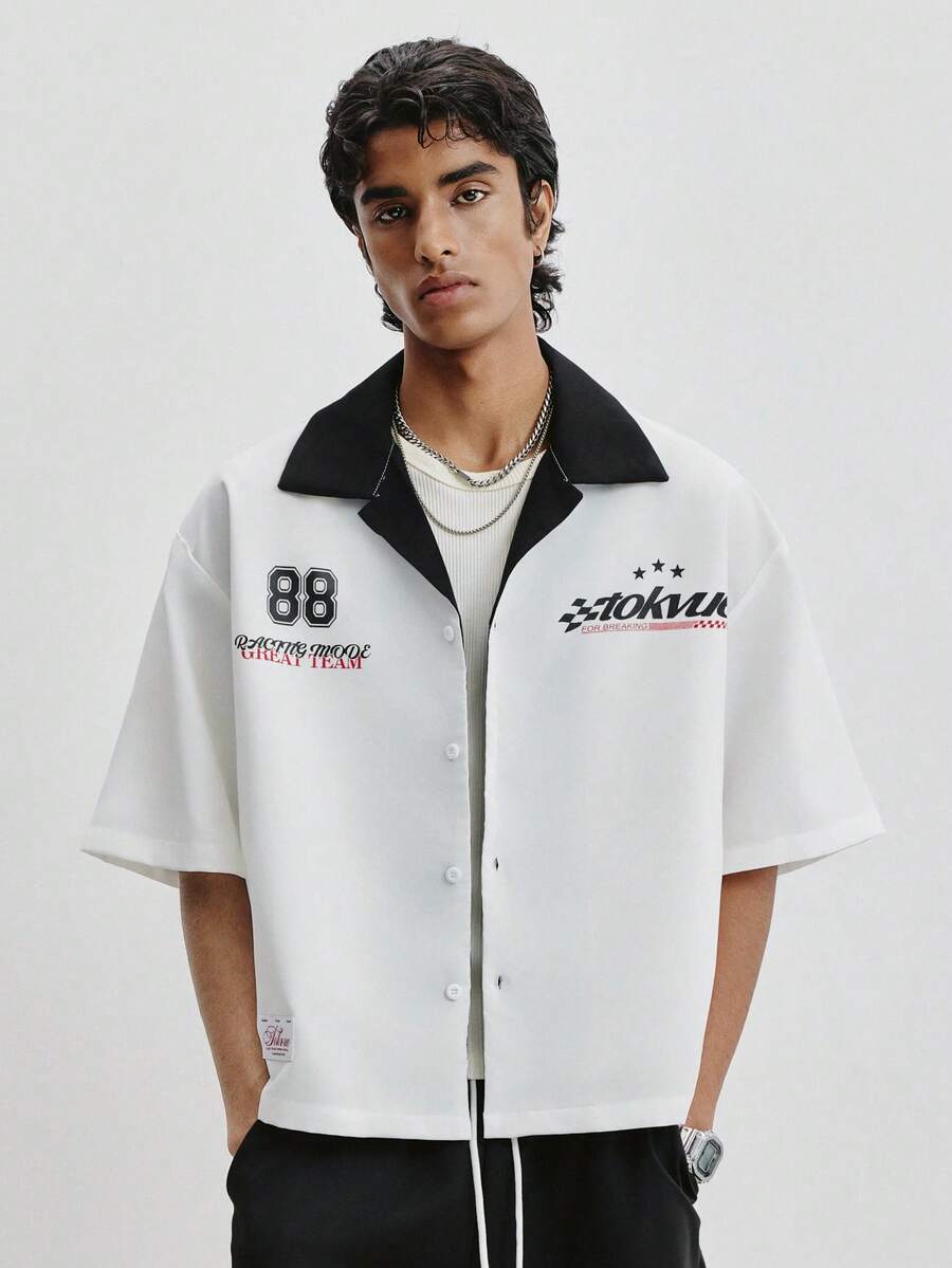 STYNVO Camisa Casual Masculina Listrada com Bordado de Letra, Verão