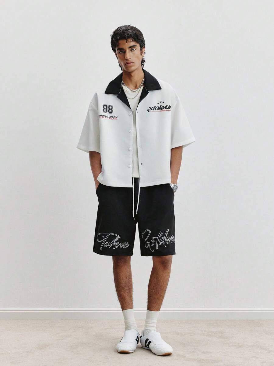 STYNVO Camisa Casual Masculina Listrada com Bordado de Letra, Verão