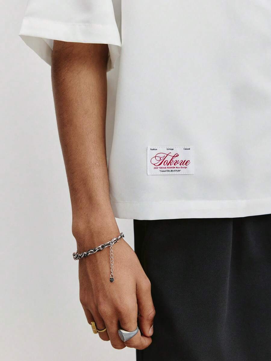 STYNVO Camisa Casual Masculina Listrada com Bordado de Letra, Verão