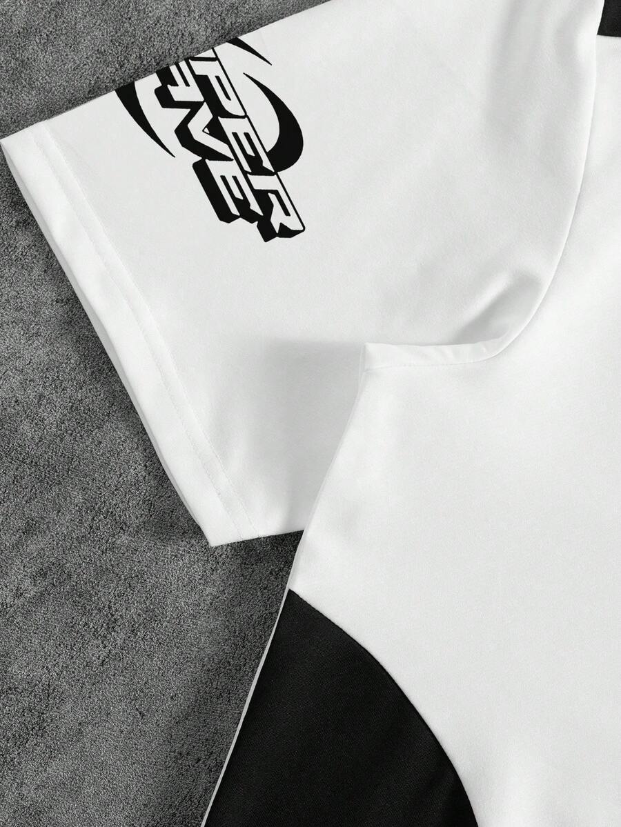 STYNVO Camisa Polo de Manga Curta Casual e Versátil com Estampa de Letra em Tela para Homens