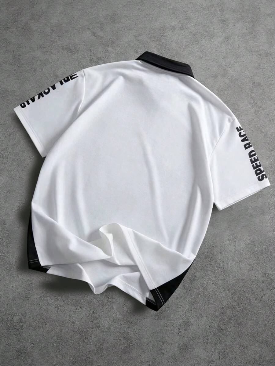 STYNVO Camisa Polo de Manga Curta Casual e Versátil com Estampa de Letra em Tela para Homens