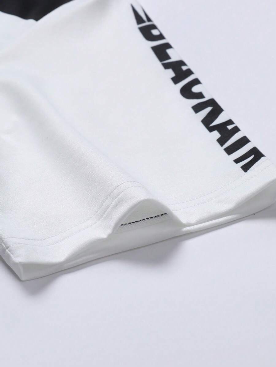 STYNVO Camisa Polo de Manga Curta Casual e Versátil com Estampa de Letra em Tela para Homens