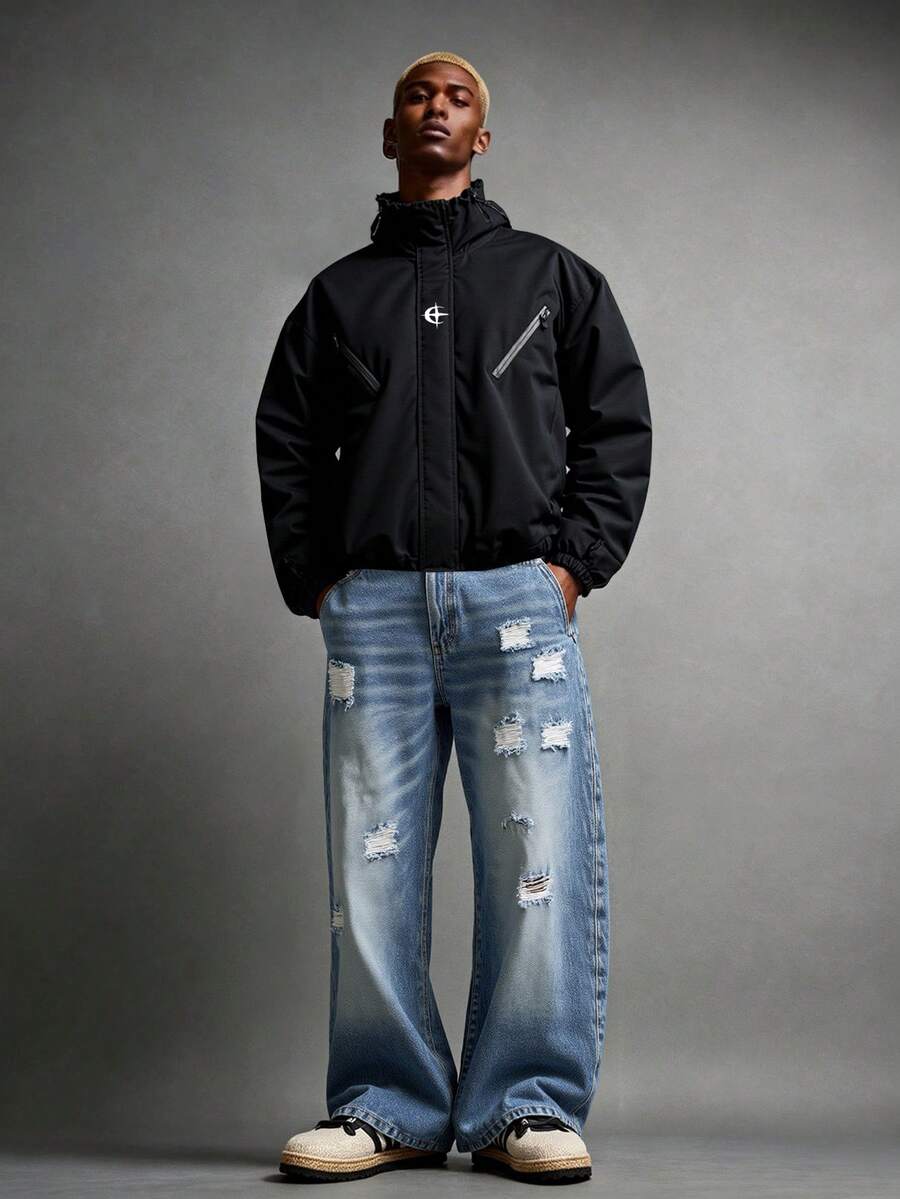 STYNVO Jaqueta casual masculina com capuz e zíper, de manga longa, em cores contrastantes e corte folgado