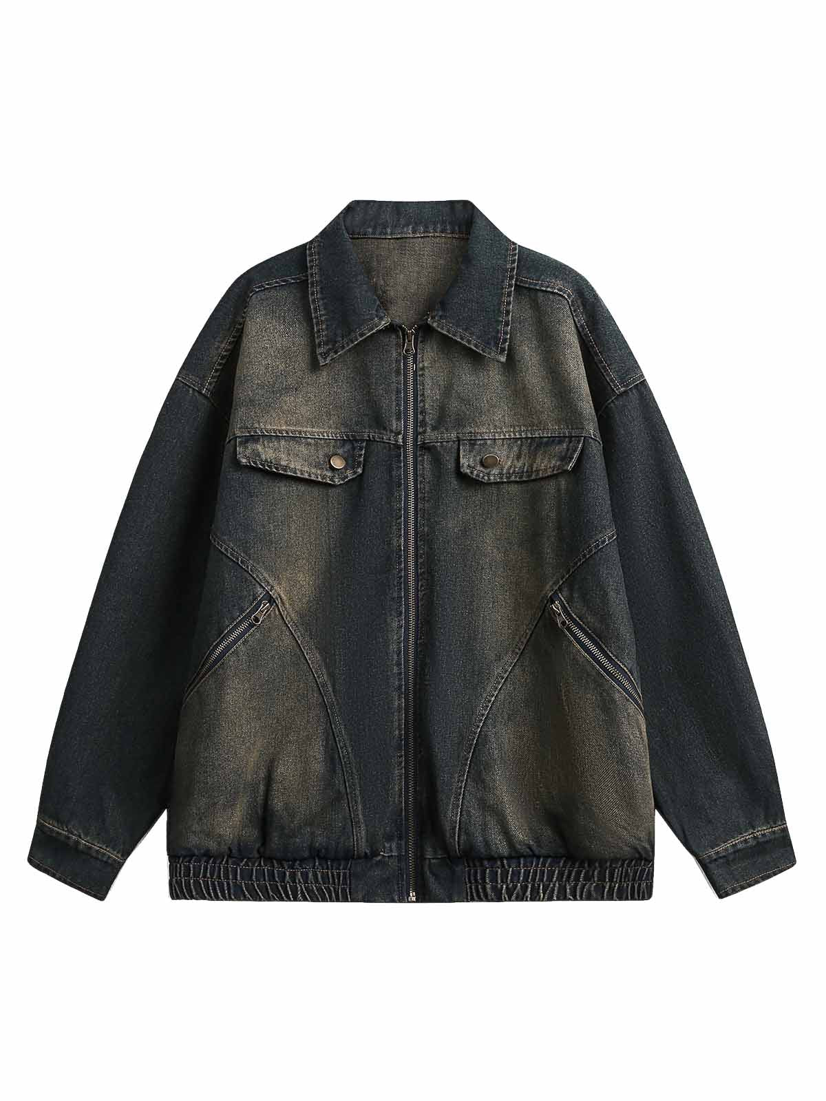 Jaqueta Washed Distressed Multi-Pocket Denim